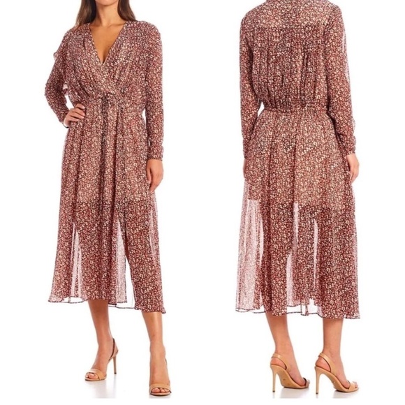 NWT Ted Baker Vallyy Boho Dress Draped Surplice V-Neck Long Sleeve Floral - Picture 1 of 16